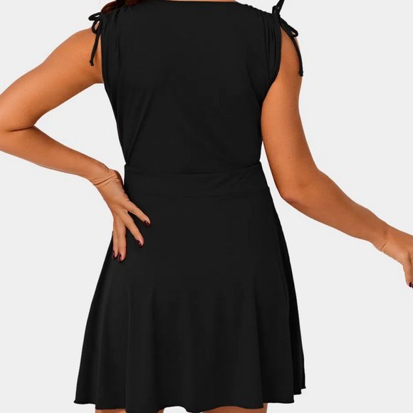 Halara Black Low Cut V-Neck Ruched Shoulder Mini Dress Size XS - Picture 7 of 11